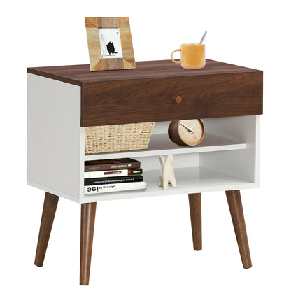 Mid-Century Nightstand with Drawer and Rubber Wood Legs- DirectDeals- {{Product type}}