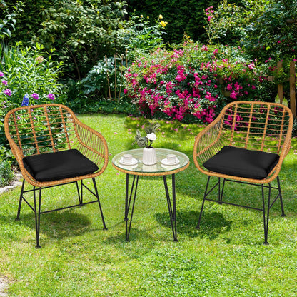 3 Pieces Rattan Furniture Set with Cushioned Chair Table- DirectDeals- {{Product type}}