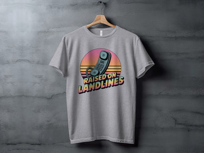 Raised on Landlines Retro Style Phone Design T-Shirt - Heather Storm - T-Shirt