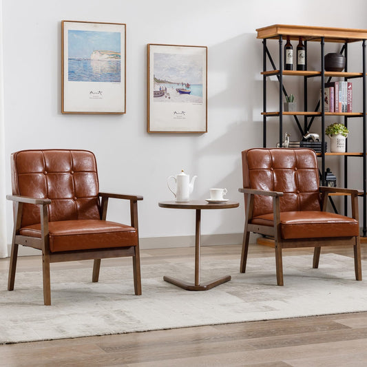 Okeysen Retro Leather Accent Chair Duo - - chair