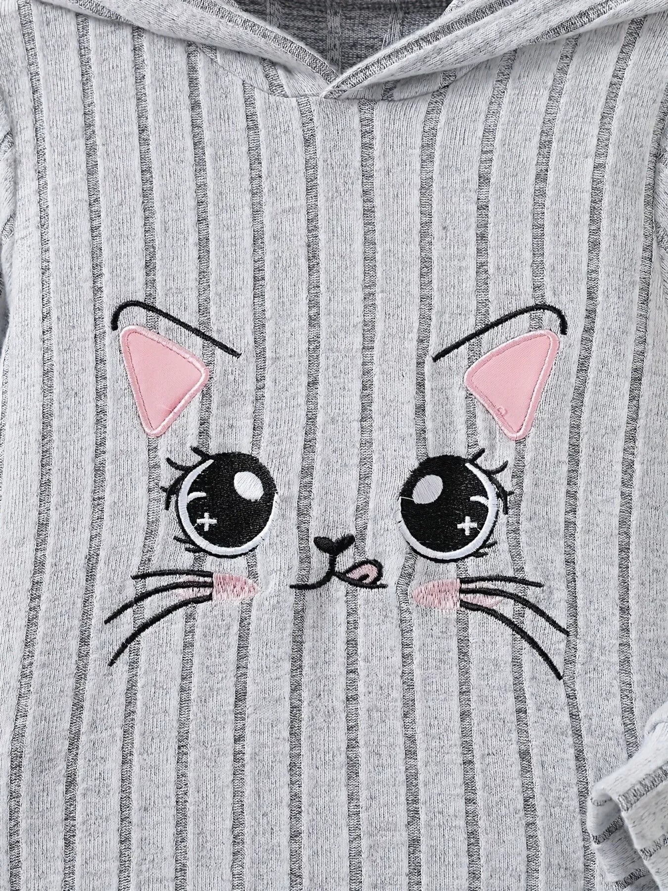 Children's Ribbed Knit Hooded Top and Pants Set - -