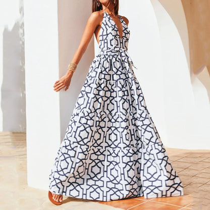 Chic Summer Loose Halter Dress - - dress