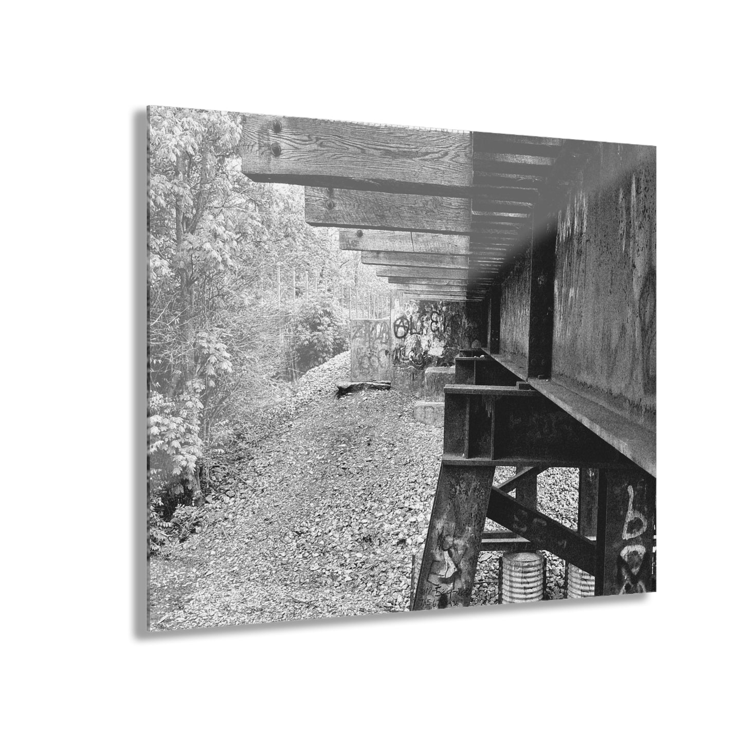 Black & White Train Trestle Acrylic Print — Rustic Industrial Wall Art French Cleat - - Home Decor