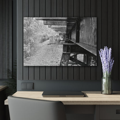 Black & White Train Trestle Acrylic Print — Rustic Industrial Wall Art French Cleat - 36" x 24" (Horizontal) 0.25'' - Home Decor