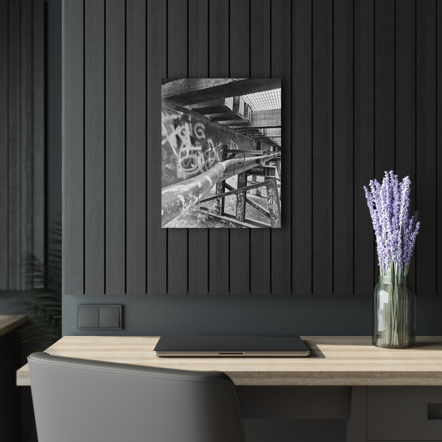 Black & White Urban Graffiti Acrylic Print — Industrial Alley Wall Art French Cleat - 16″ x 20″ (Vertical) 0.25'' - Home Decor
