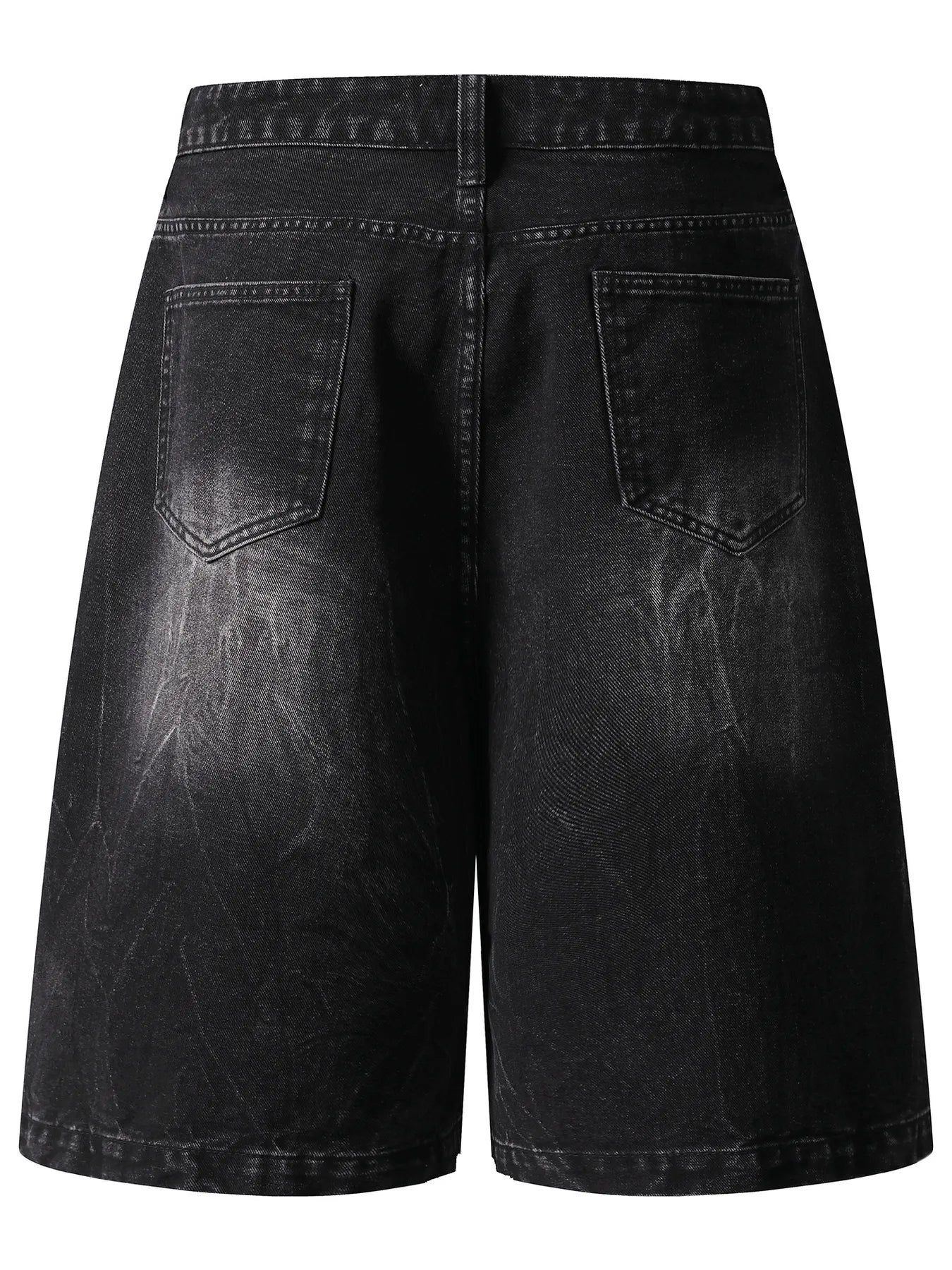 Men's Distressed Denim Shorts with Plaid Patches - -