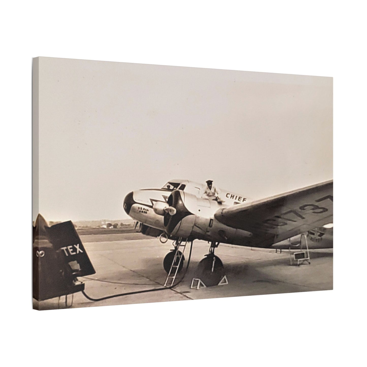 Refueling Mid-Contintent Chief Line Omaha Airport 1939 Satin Canvas, Stretched