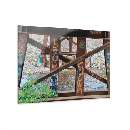 Urban Rusted Bridge Graffiti Acrylic Print French Cleat Hanging - - Home Decor
