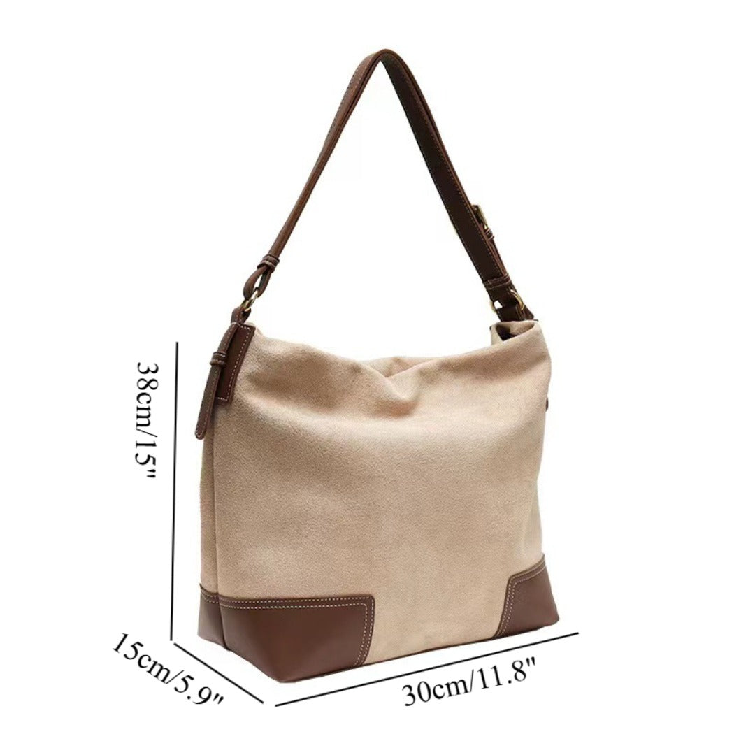 Large capacity suede hobo bag, female contrasting shoulder bag, shoulder bag, slouchy bag - -
