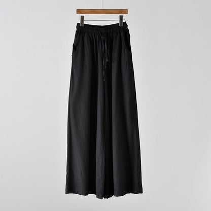 Spring Summer Cotton Linen Women Artistic Stone Washed Women Yoga Pants Linen Casual Wide Leg Pants - Black -