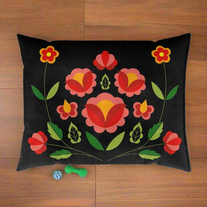 Black and Red Floral Pet Bed