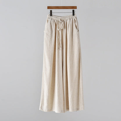 Spring Summer Cotton Linen Women Artistic Stone Washed Women Yoga Pants Linen Casual Wide Leg Pants - Raw Hemp -