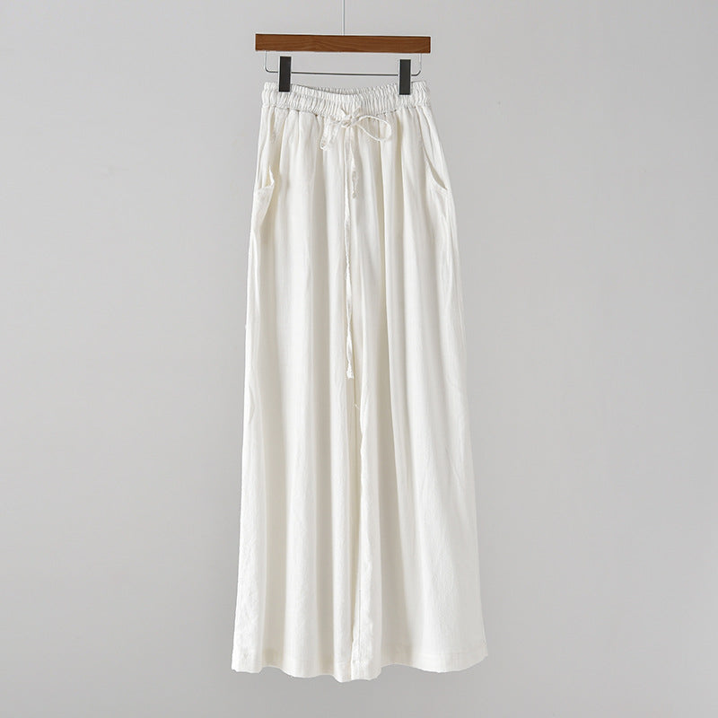 Spring Summer Cotton Linen Women Artistic Stone Washed Women Yoga Pants Linen Casual Wide Leg Pants - White -