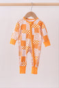 Orange Tennessee Floral Checkered Long Sleeve Bamboo Romper - 24 Months - one piece