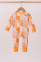 Orange Tennessee Floral Checkered Long Sleeve Bamboo Romper - Unisex - one piece