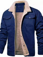 Men's Full Size Sherpa Lined Long Sleeve Jacket Plus Size - Dark Blue -