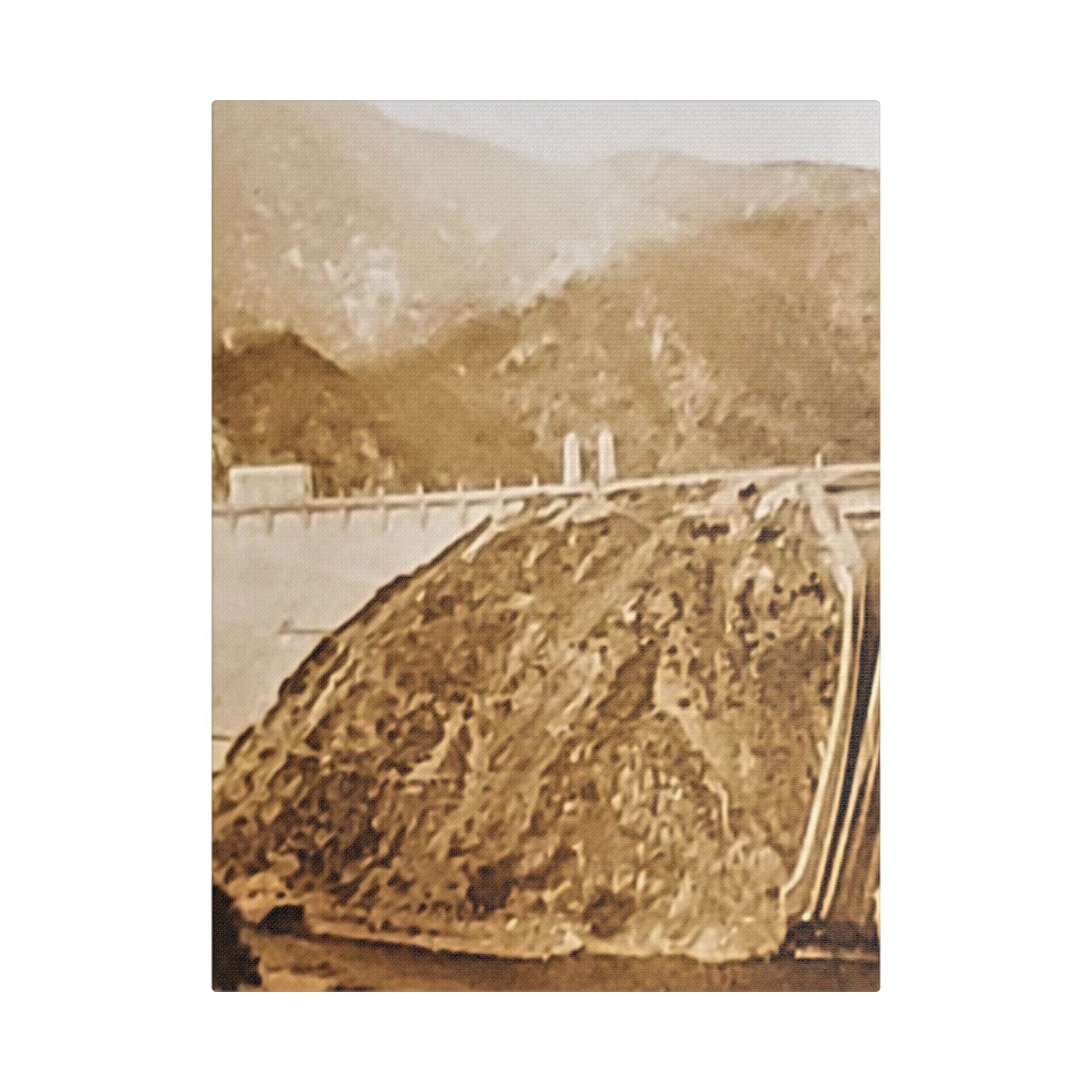 Back View Morris Dam Spillway Satin Canvas Stretched 12″ x 16″ (Vertical) 1.5"