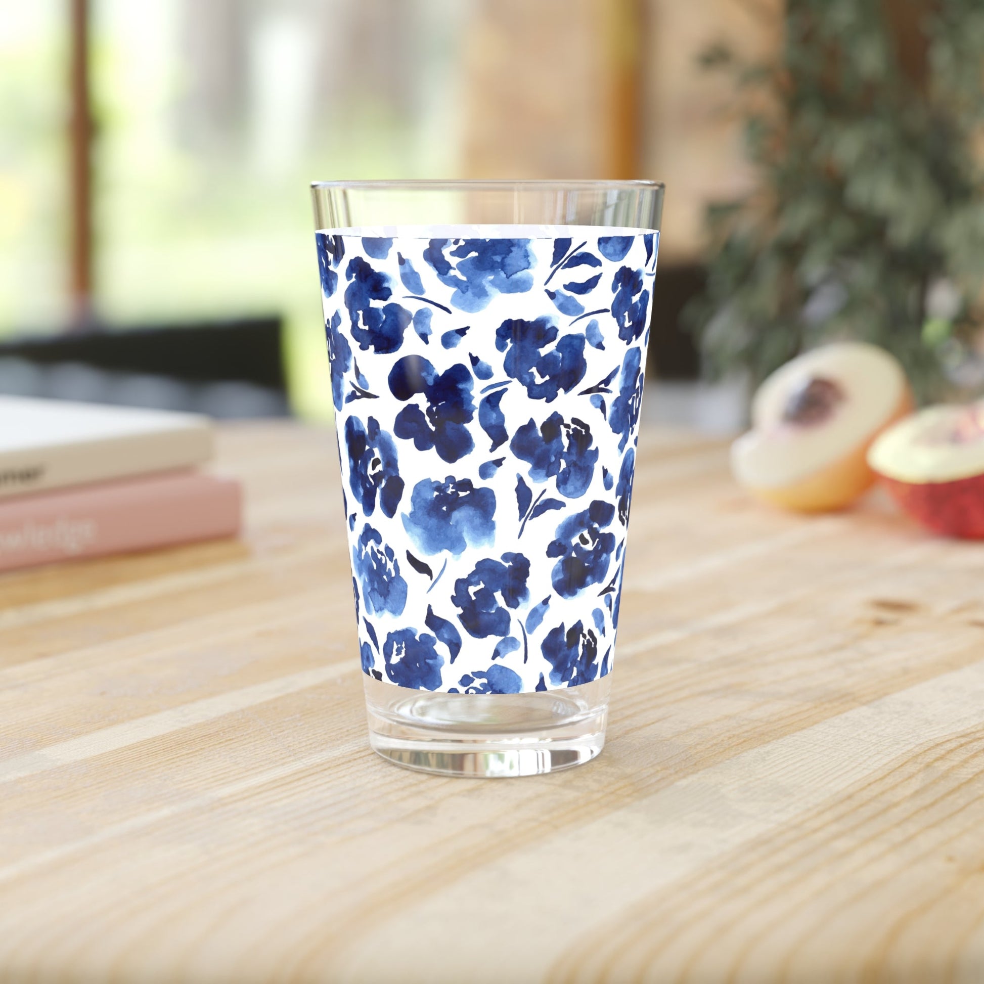 Blue Flower 16oz Pint Glass - Kia Day Design