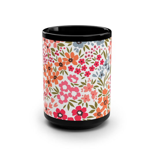 Floral Black Coffee Mug - 15oz - Kia Day Design