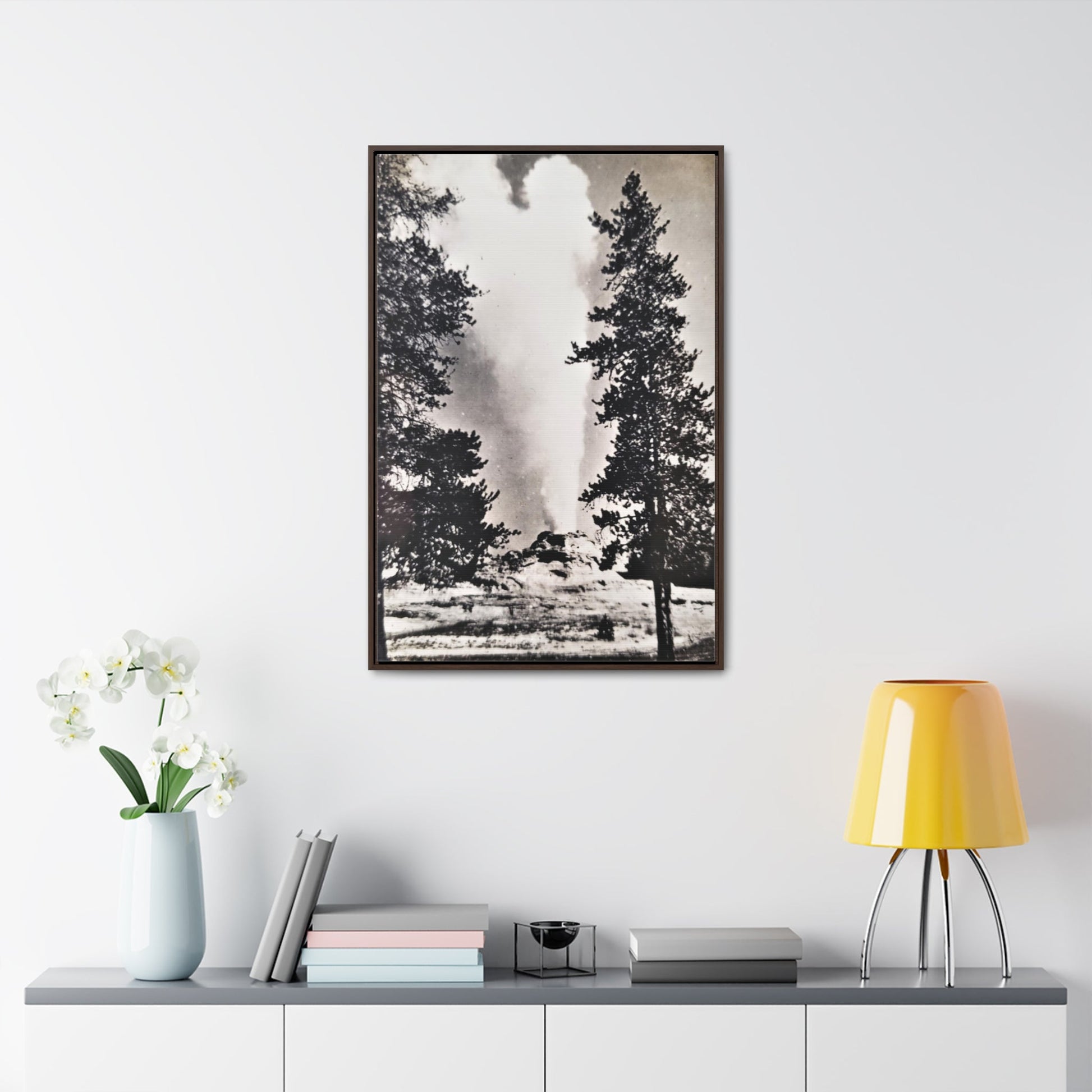 Castle Geyser Yellowstone Gallery Canvas Wraps Vertical Frame - 24″ x 36″ Premium Gallery Wraps (1.25″) Walnut - Canvas