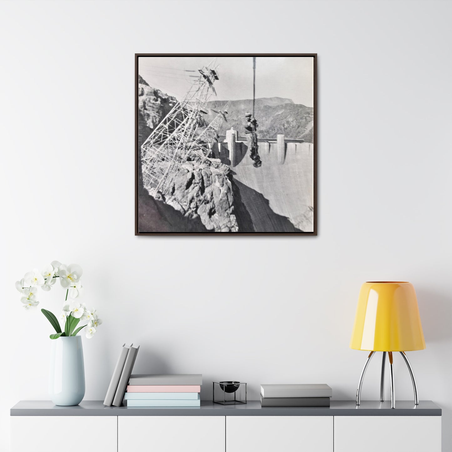 Suspended Boulder Dam Worker Gallery Canvas Wraps, Square Frame