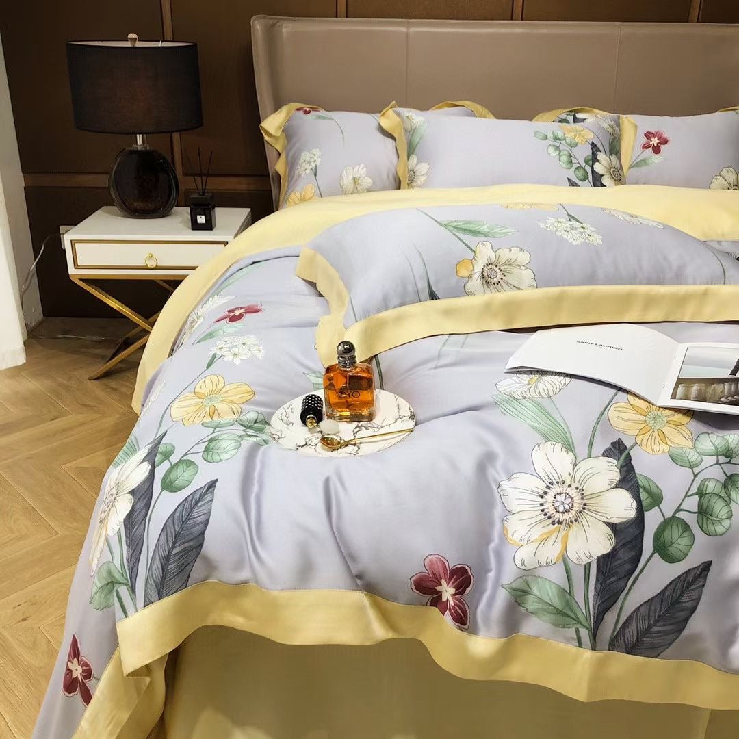 New Luxury Flower Floral Design Lyocell 60s Home Bedding Set