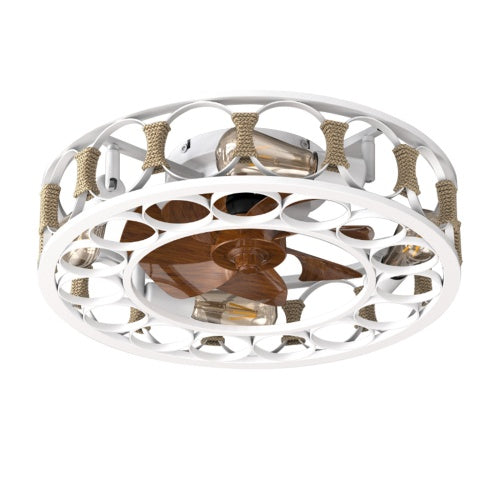 6 Speed White Cage Ceiling Fan With Light Remote Control - White - light