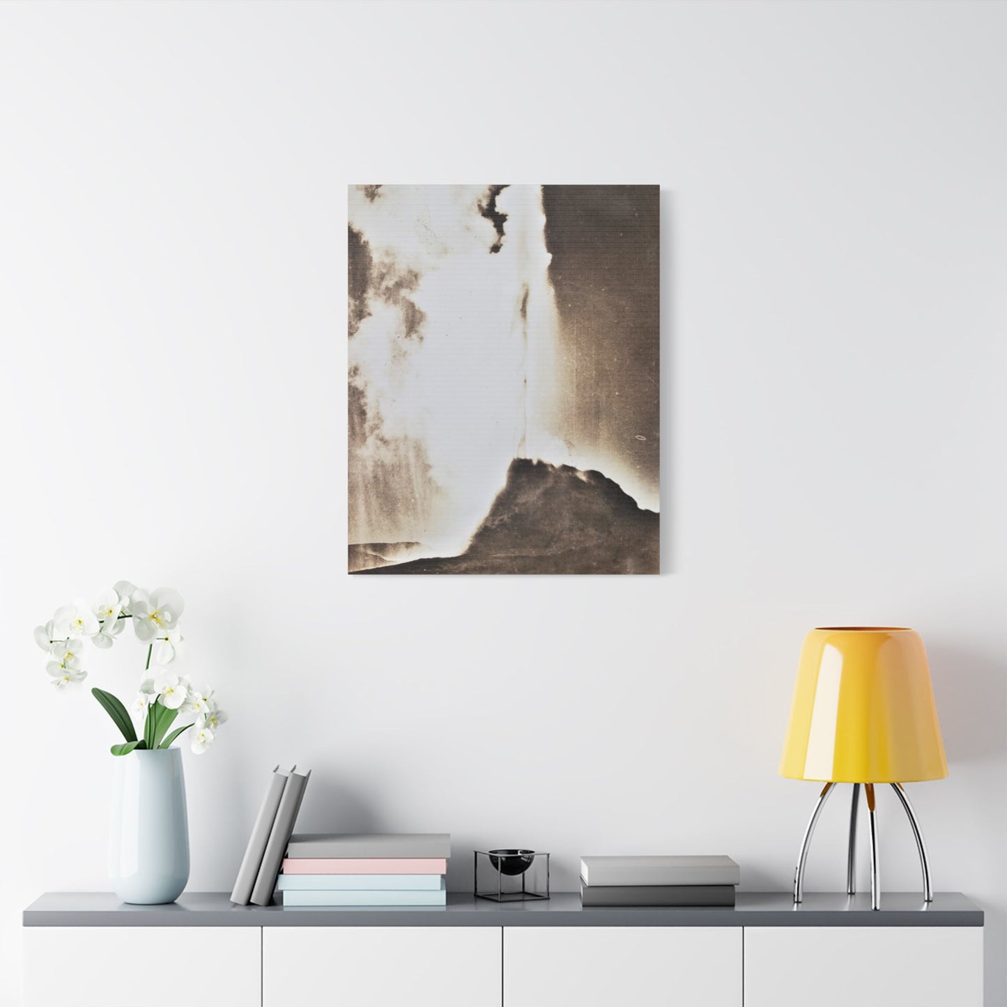 White Dome Geyser Yellowstone Satin Canvas, Stretched