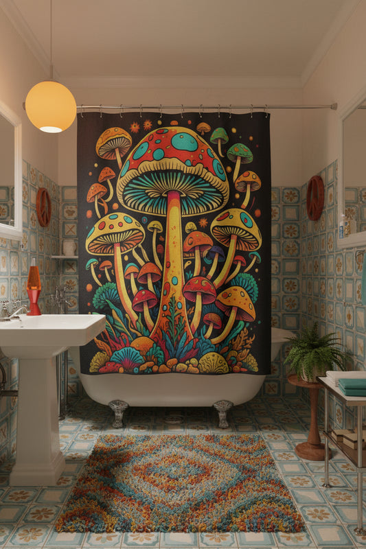 Colorful Mushroom Shower Curtain - 71" × 74" - Home Decor