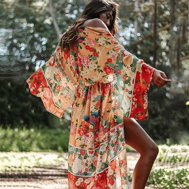 Chiffon Loose Sunscreen Clothes Beach Jacket Cardigan Bikini Swimsuit Blouse Outer Wear Women - -