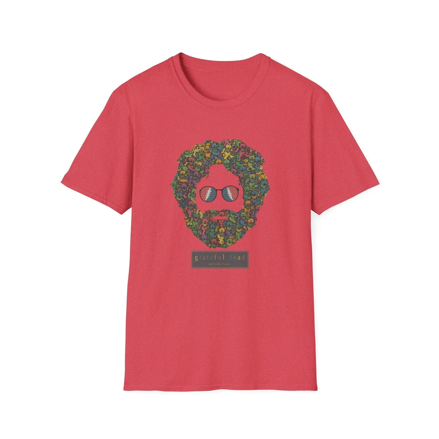Jerry Garcia Dancing Bears Face - Vineyard Collection T-Shirt - Heather Red - T-Shirts