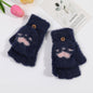Winter Cat Claw Knit Gloves - Navy Blue 1 Pair - gloves