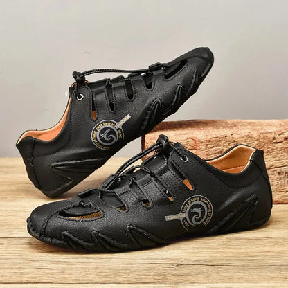 Mens Casual Shoes With Hollow Leather Soft Sole Outdoor Sports Shoes