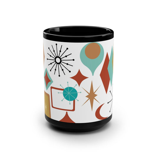 Vintage Geometric Art Black Mug - 15oz - Kia Day Design