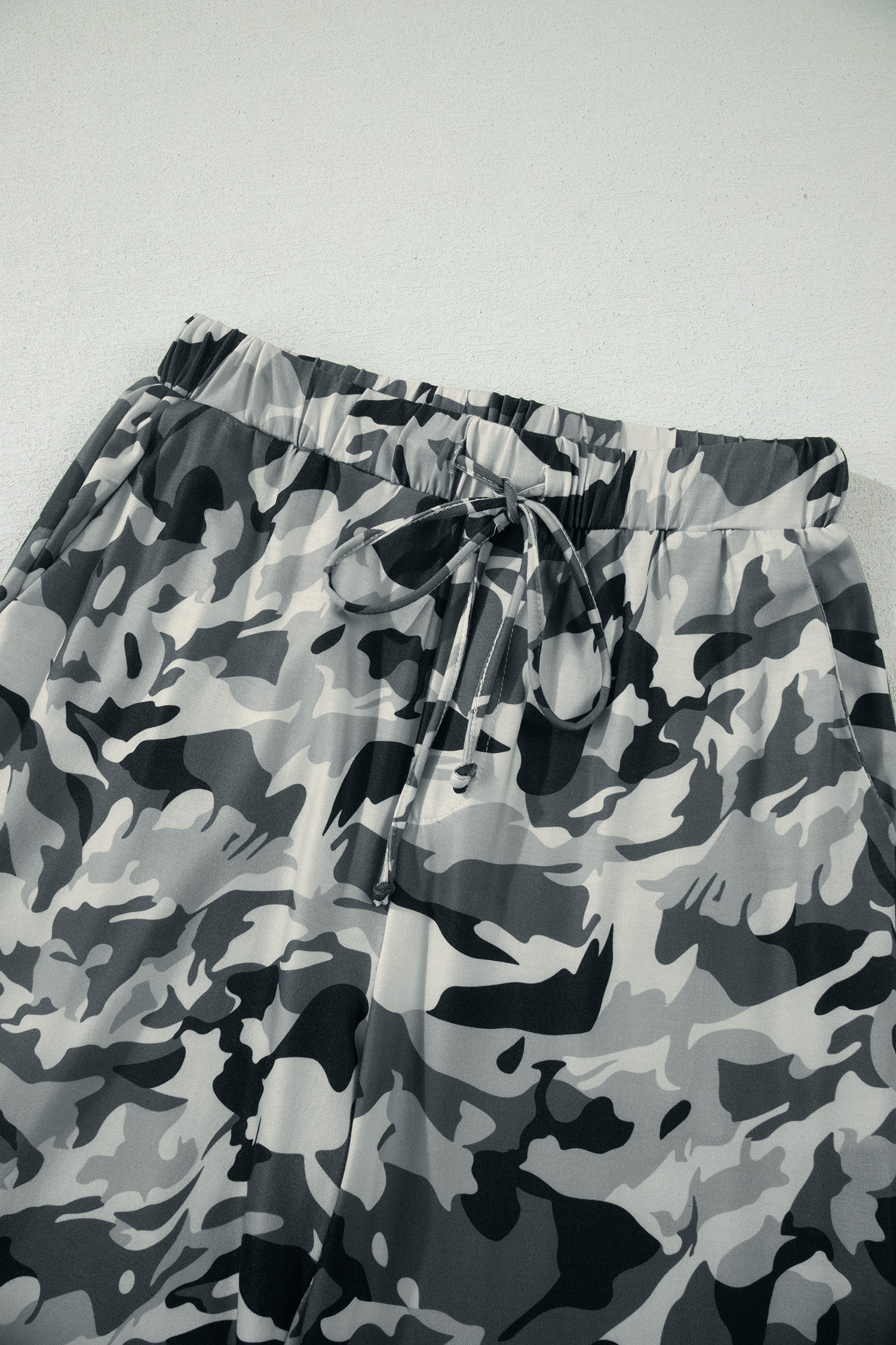 Camo Drawstring High Waist Wide Leg Pants - - Bottoms/Pants & Culotte