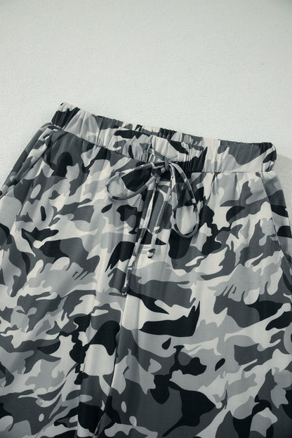 Camo Drawstring High Waist Wide Leg Pants - - Bottoms/Pants & Culotte