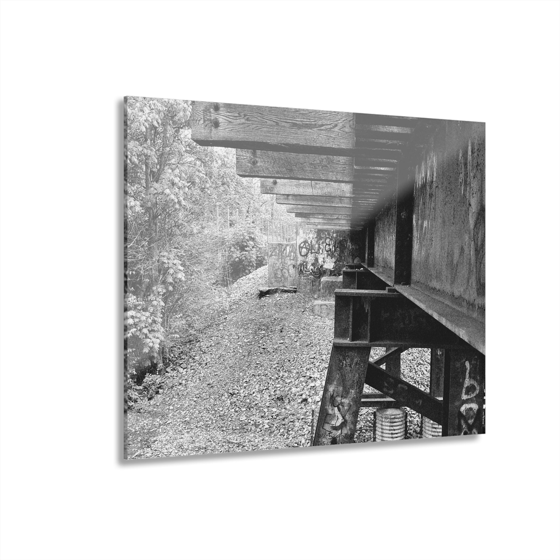 Black & White Train Trestle Acrylic Print — Rustic Industrial Wall Art French Cleat - - Home Decor