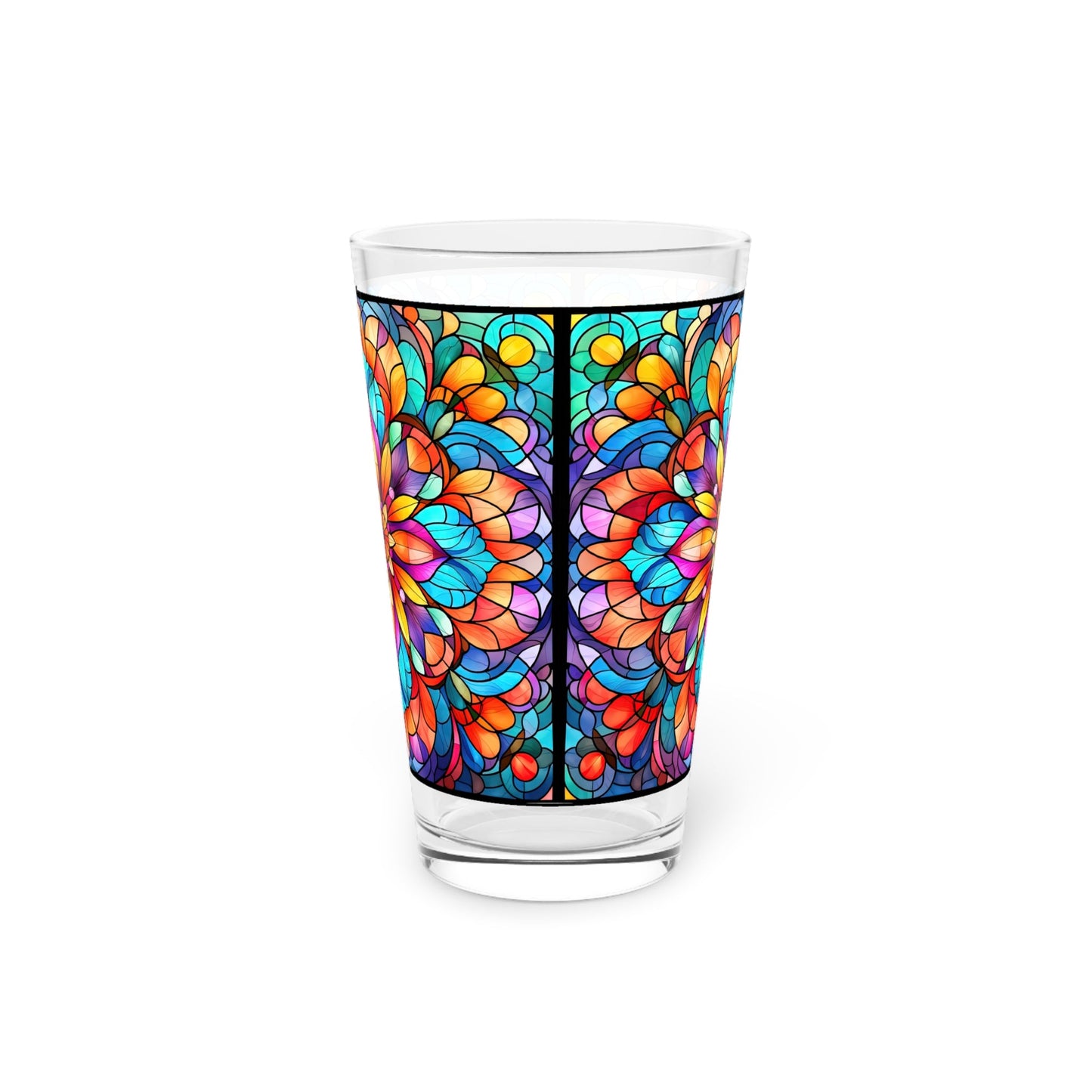 Blooming Beauty: A Rainbow-Colored Flower Stained Glass Masterpiece 16oz Pint Glass Gift idea gifts for home decor housewarming gift - - Mug