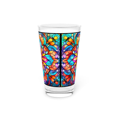 Blooming Beauty: A Rainbow-Colored Flower Stained Glass Masterpiece 16oz Pint Glass Gift idea gifts for home decor housewarming gift - - Mug