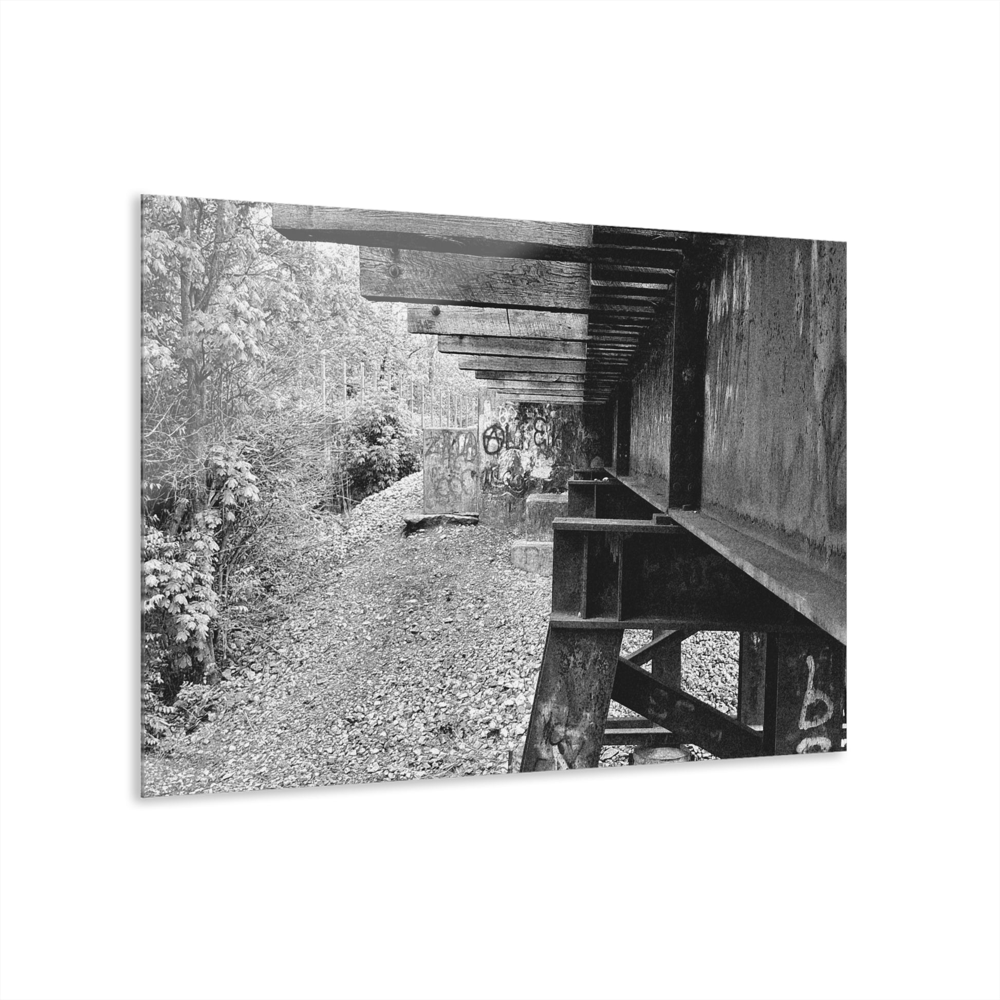 Black & White Train Trestle Acrylic Print — Rustic Industrial Wall Art French Cleat - - Home Decor
