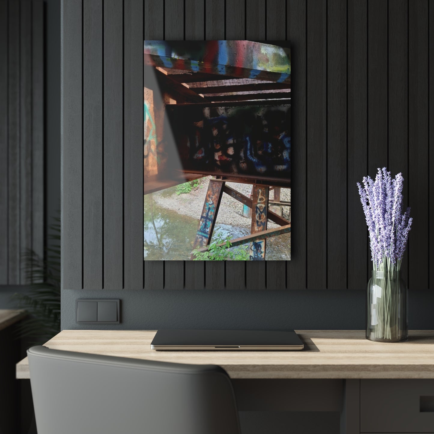 Graffiti Bridge Acrylic Print — Urban Decay Photo Wall Art French Cleat Hanging - 20″ x 30″ (Vertical) 0.25'' - Home Decor