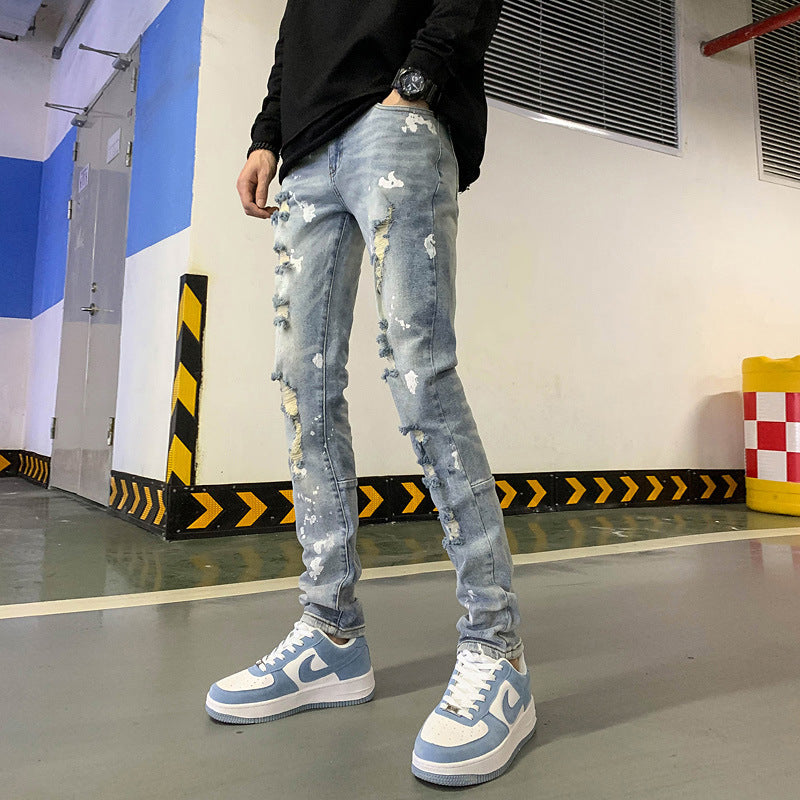 Mens Black Distressed Stretch Denim Jeans - - jeans
