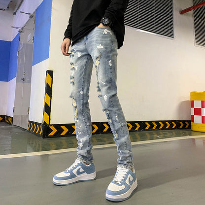Mens Black Distressed Stretch Denim Jeans - - jeans