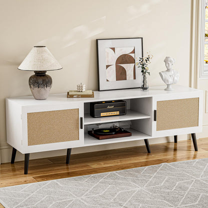 MidMod 65-Inch Rattan TV Console - White -
