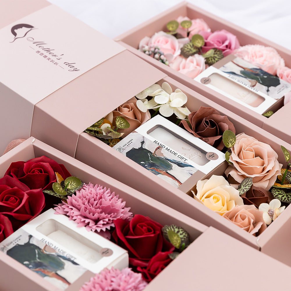 Rose Flower Soap Flower Gift Box Valentine's Day Gift Handmade Soap Hand Bouquet Flower Box - - 0