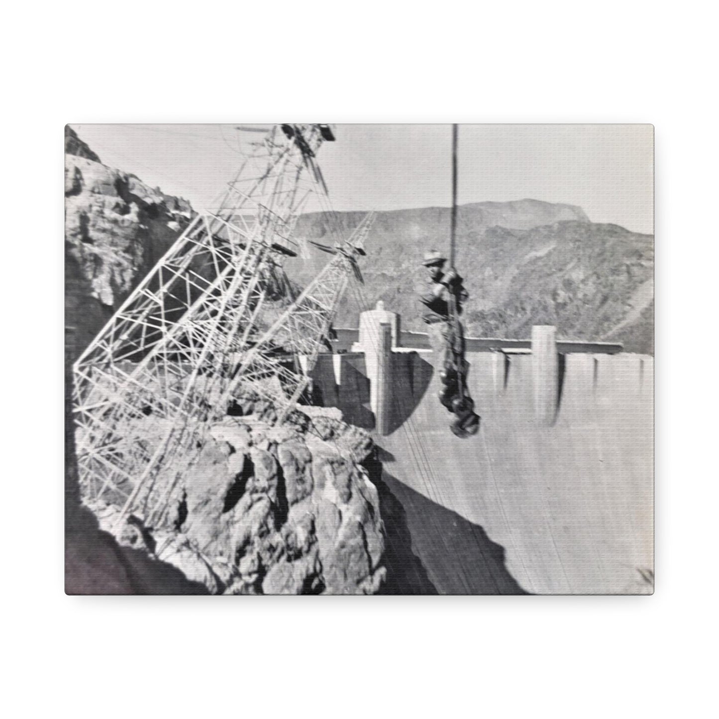 Suspended Boulder Dam Worker Stretched Canvas