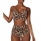 Ladies Split Solid Color Swimsuit beige brown