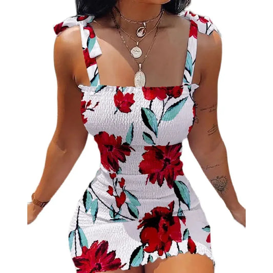 Women Sleeveless Floral Printed Mini Dress