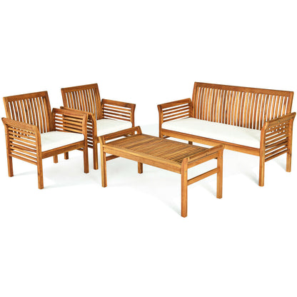 4 Pieces Outdoor Acacia Wood Sofa Furniture Set- DirectDeals- {{Product type}}