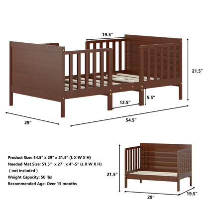 2-in-1 Convertible Kids Wooden Bedroom Furniture with Guardrails- DirectDeals- {{Product type}}